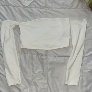 Fashion Nova White Off-Shoulder Long Sleeve Crop Top